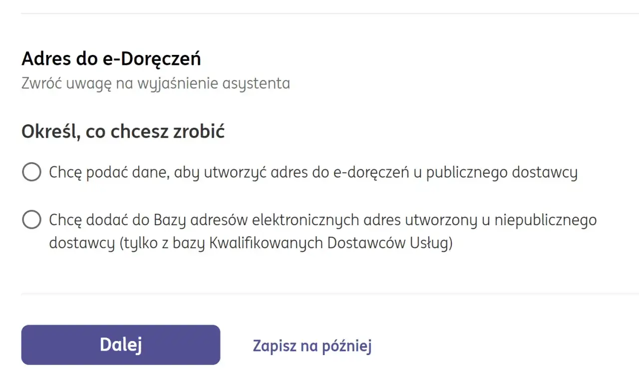 Ceidg co to? Wybierz opcję: utworzyć adres do e-doręczeń u publicznego dostawcy lub dodać adres z bazy niepublicznych dostawców.