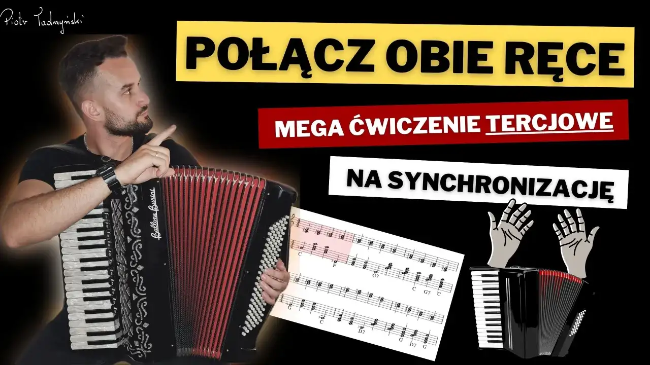 Piotr Padmyński pokazuje, jak zagrać "Sto lat" na pianinie, ćwicząc synchronizację rąk.