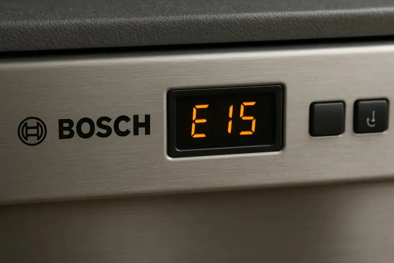Wyświetlacz zmywarki Bosch pokazuje błąd E15.