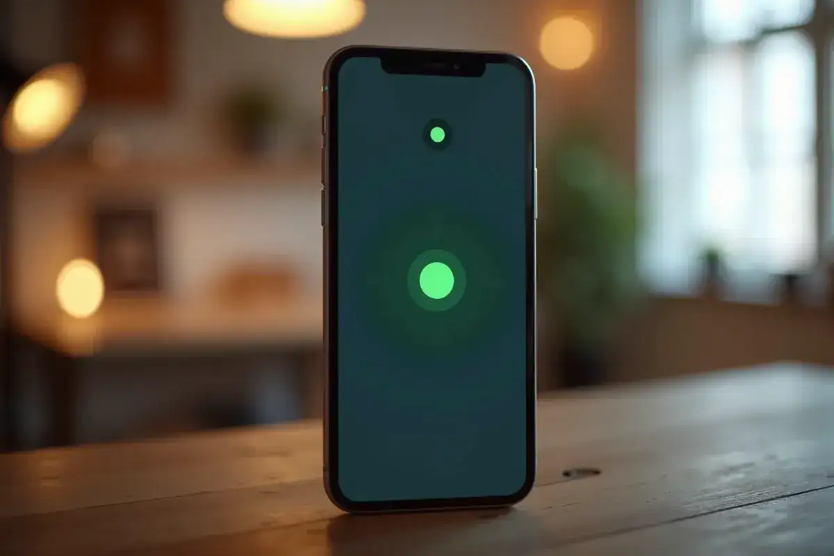 Telefon z zielonymi kropkami na ekranie, ilustrujący jak sprawdzić aktywność na Messengerze.