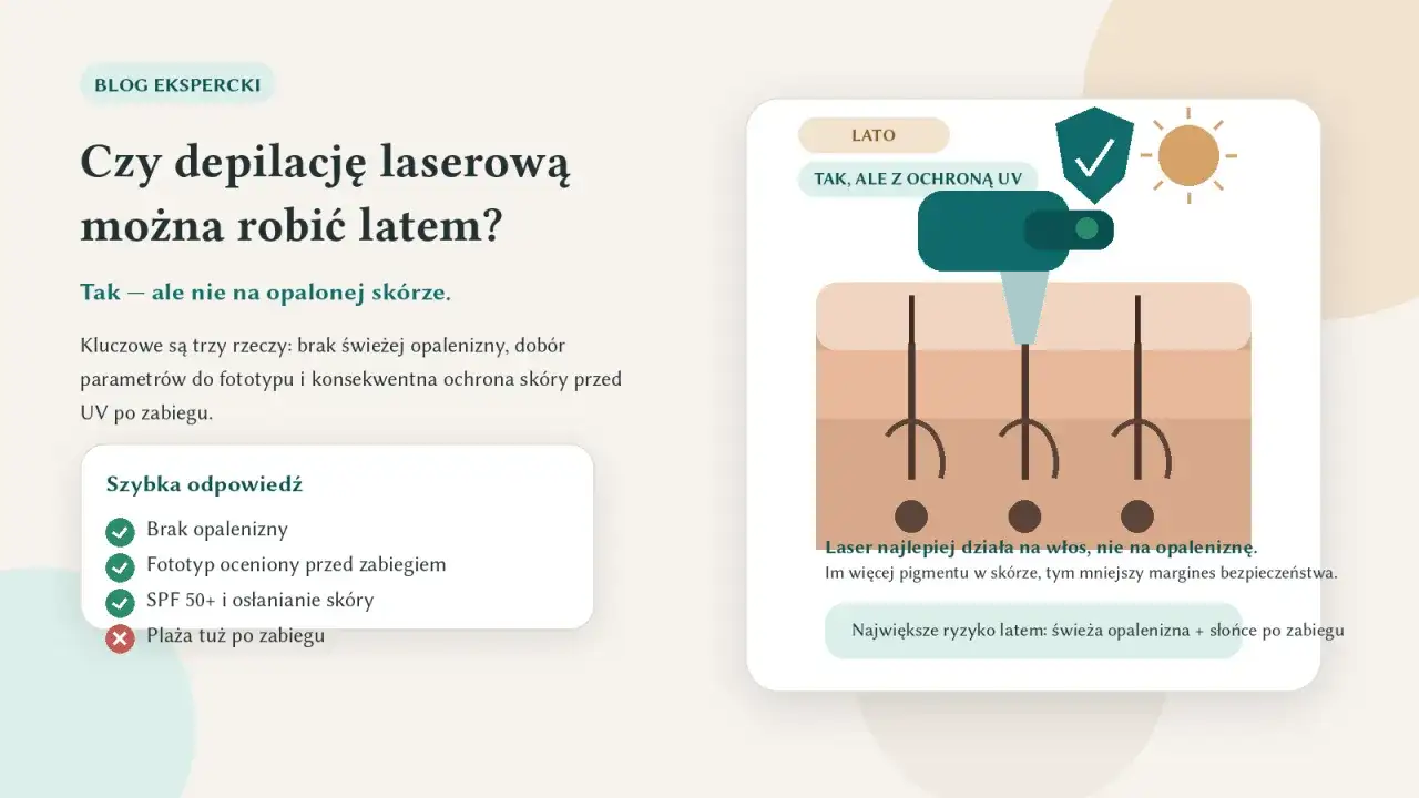 Czy depilacja laserowa jest bezpieczna latem? Tak, ale unikaj opalonej skóry i chroń ją przed słońcem.