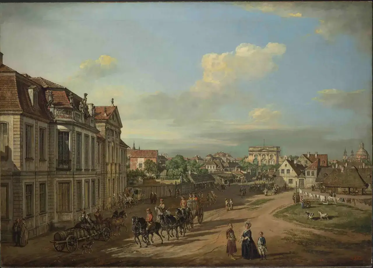 Ulica tętni życiem, wozy z beczkami i eleganckie karoce przemierzają trakt. Bernardo zwany Canaletto uchwycił gwar miasta i jego mieszkańców.