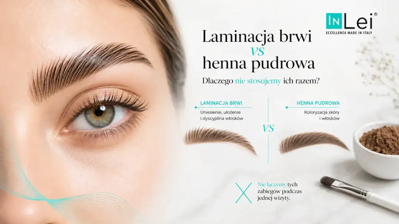 Laminacja brwi unosi i dyscyplinuje włoski, w przeciwieństwie do henny pudrowej, która koloryzuje skórę i włoski.
