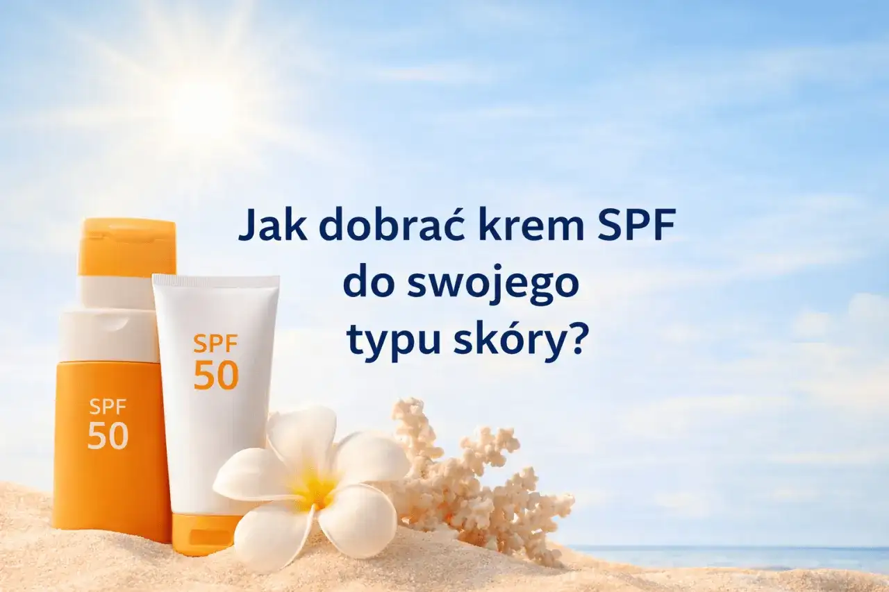 Kremy SPF 50 na plaży, chroniące przed szkodliwym promieniowaniem UV. Słońce świeci jasno na niebie.