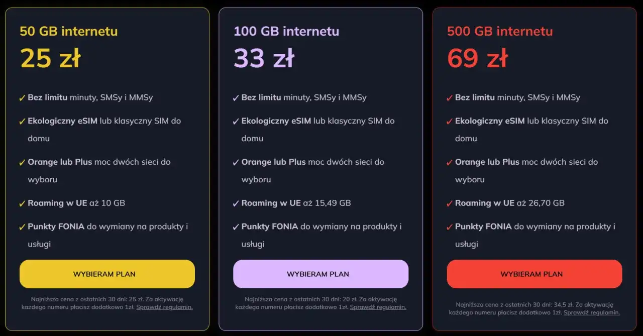 Porównanie ofert Orange: 50 GB za 25 zł, 100 GB za 33 zł, 500 GB za 69 zł. Czy 10 GB internetu to dużo? Zobacz, ile GB dostajesz w roamingu.