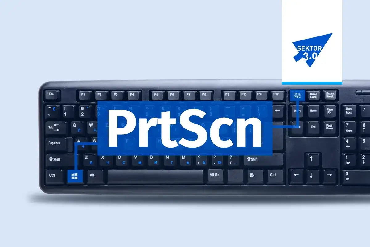 Klawiatura z napisem "PrtScn" i logo "SEKTOR 3.0". Dowiedz się, jak zrobic screen na Macu.