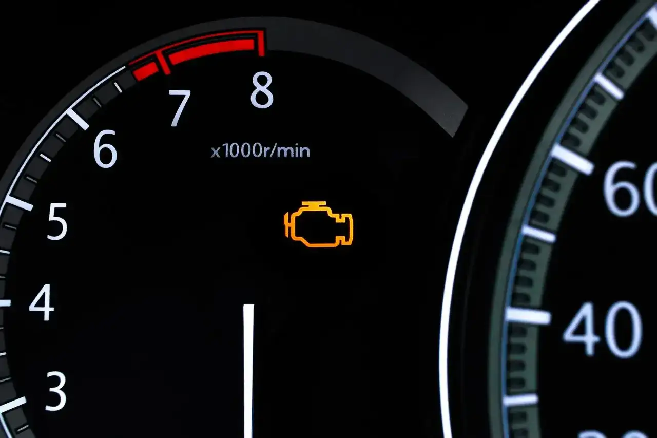 Pomarańczowy, migający check engine na desce rozdzielczej. Silnik wymaga uwagi.