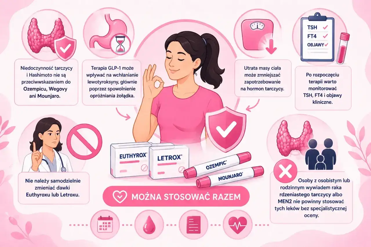 Kobieta cieszy się, że Letrox i inne leki na tarczycę można stosować razem. Informacje o leczeniu niedoczynności tarczycy.