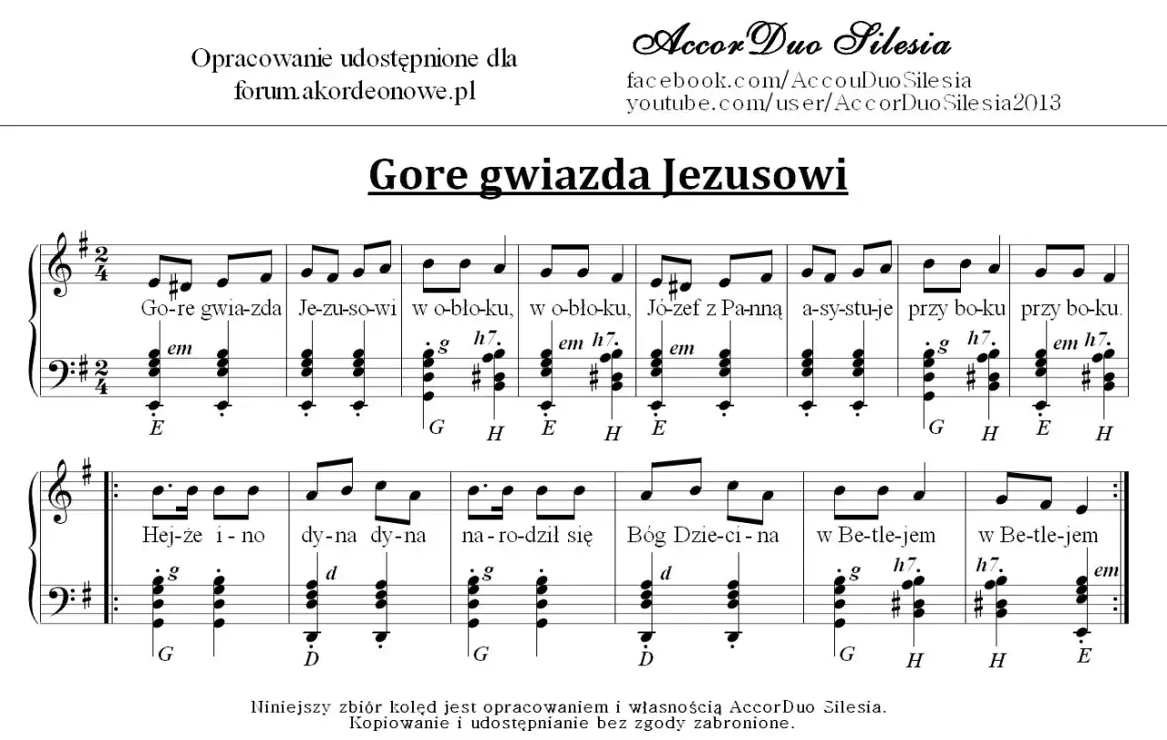 Nuty kolędy "Gore gwiazda Jezusowi" z akordami i tekstem.