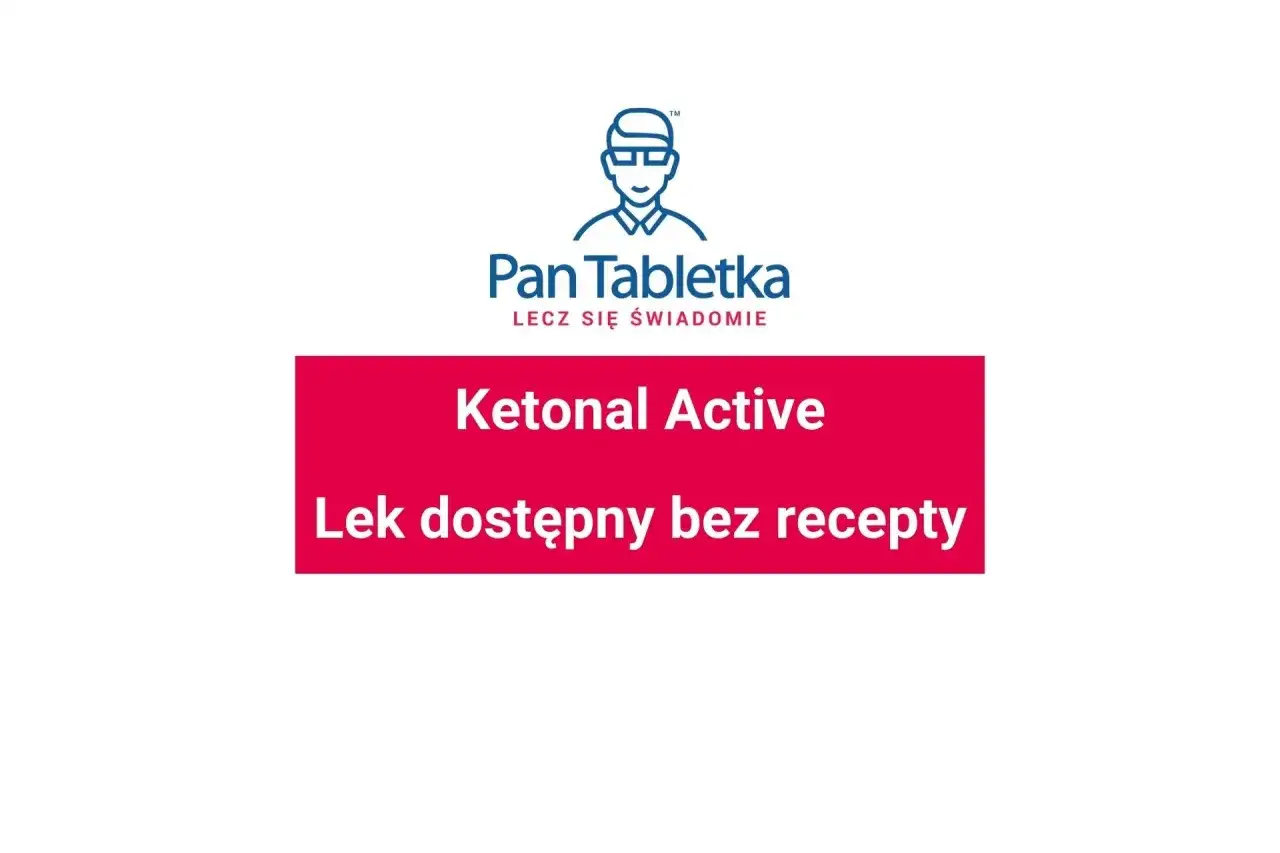 Logo Pan Tabletka z napisem "Ketonal Active - Lek dostępny bez recepty".
