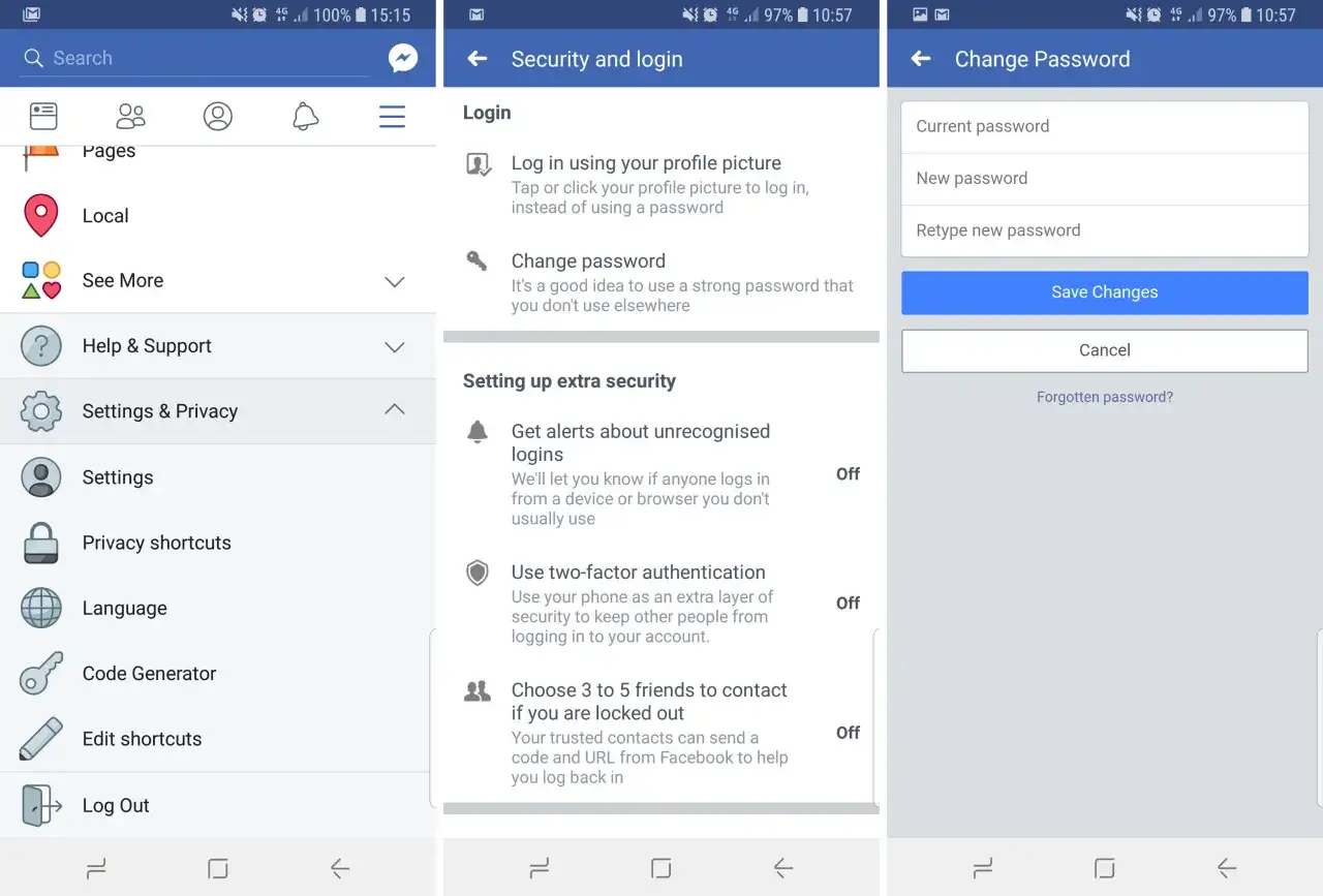 Jak zmienić hasło w Messengerze? Ekran pokazuje opcje zmiany hasła w ustawieniach bezpieczeństwa Facebooka.