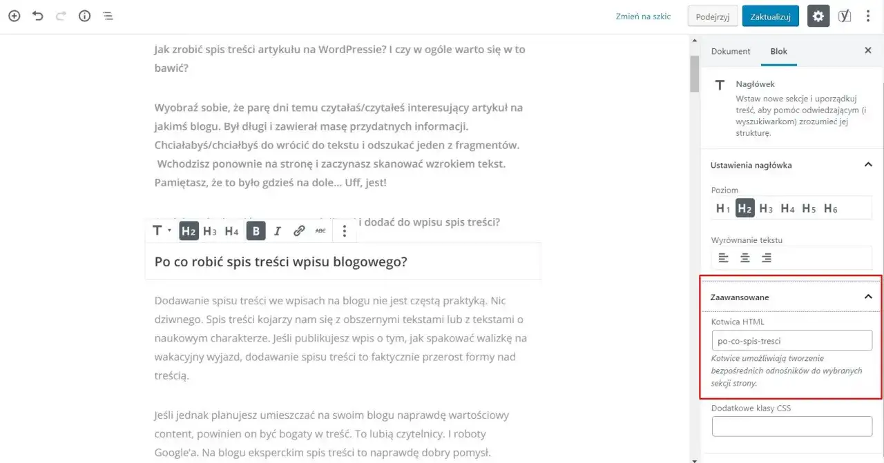 Jak zrobić spis treści w Wordzie? Wpis blogowy z kotwicami HTML ułatwia nawigację.