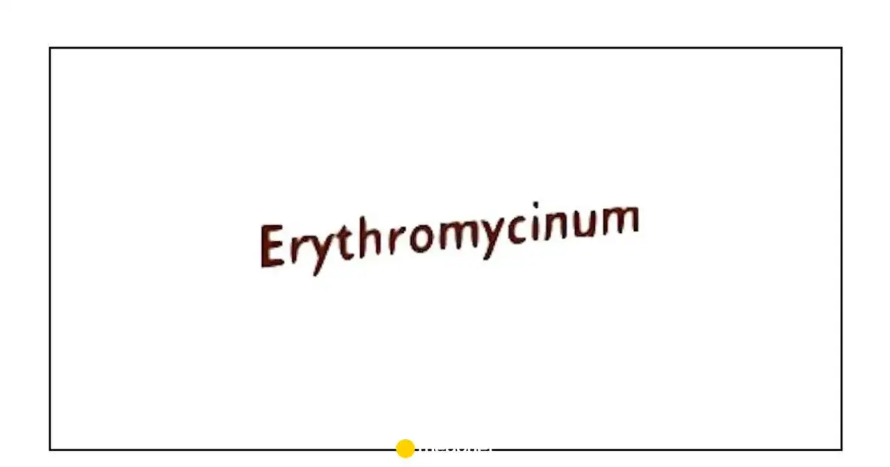 Napis "Erythromycinum" w kolorze brązowym, lekko pochylony.