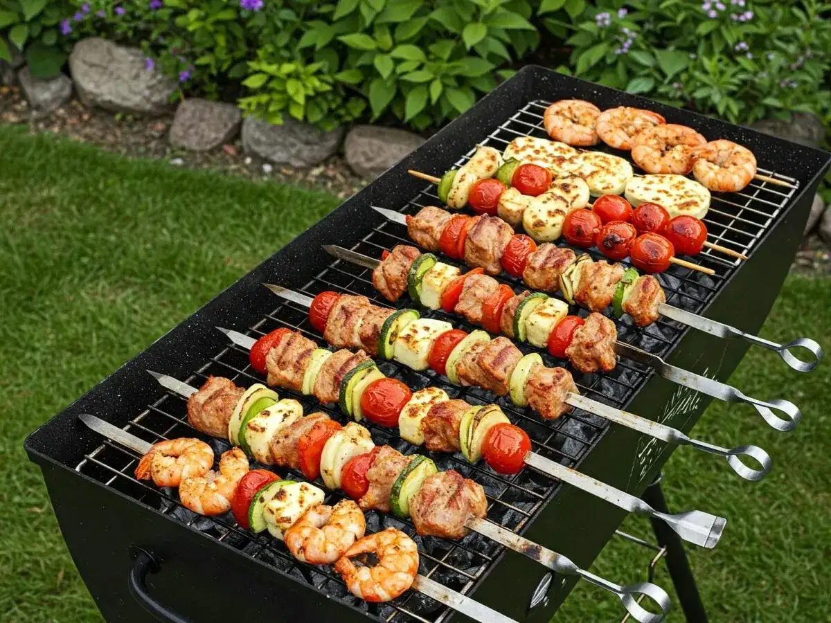 Grillowane szaszłyki z kurczaka, krewetki i halloumi. Idealna propozycja na letnie przyjęcie, z pewnością najlepsza marynata do szaszłyków z kurczaka!
