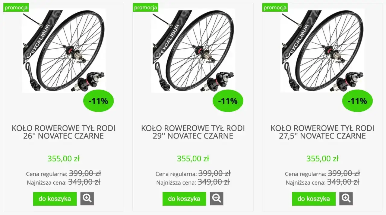 Koła rowerowe tylne Excalibur w rozmiarach 26", 27,5" i 29". Sprawdź aktualny rozmiar kol rower i cenę.