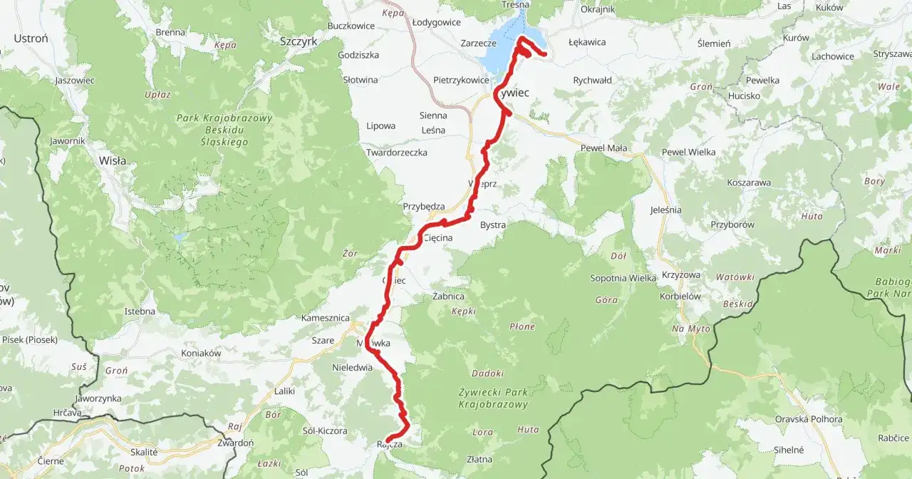 Trasa rowerowa Velo Soła w Beskidzie Śląskim, wiodąca przez malownicze tereny od Wisły do Rajczy.