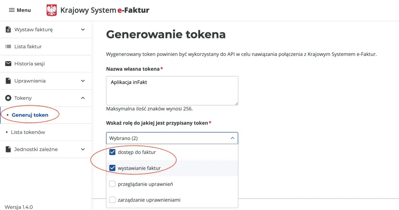 Generowanie tokena w systemie e-Faktur. Aplikacja inFakt z dostępem i możliwością wystawiania faktur.