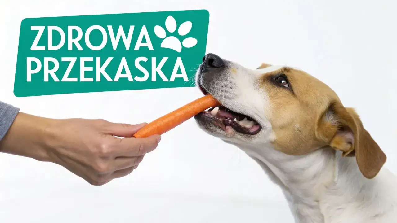 Czy pies może jeść marchewkę? Tak, to zdrowa przekąska! Pies chętnie gryzie marchewkę podawaną przez rękę.