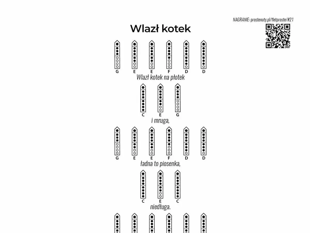 Wlazł kotek na płotek na flecie prostym: Zagraj bez nut!