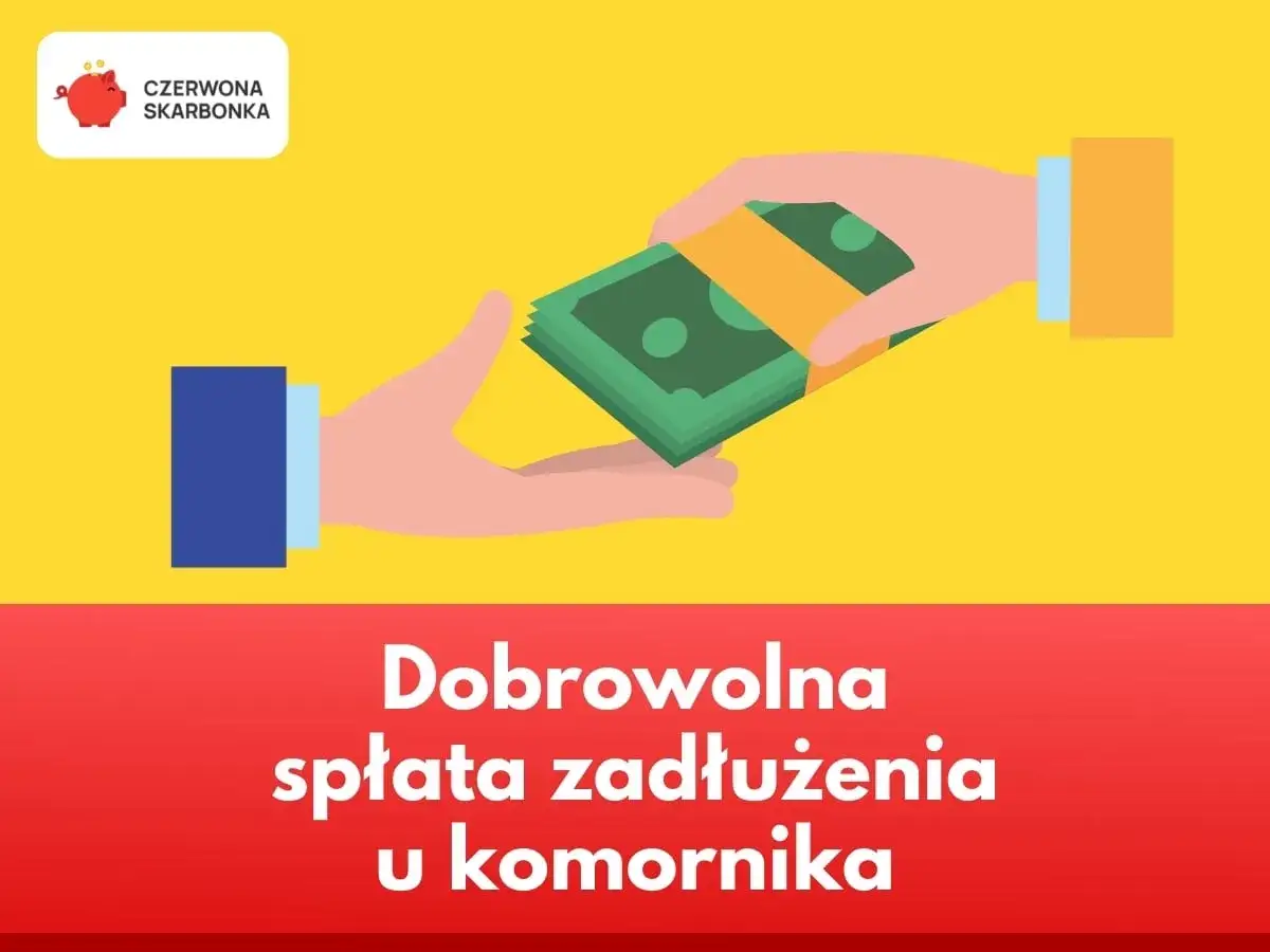 Dwie dłonie przekazują sobie plik banknotów. Ilustracja symbolizuje dobrowolną spłatę zadłużenia u komornika.