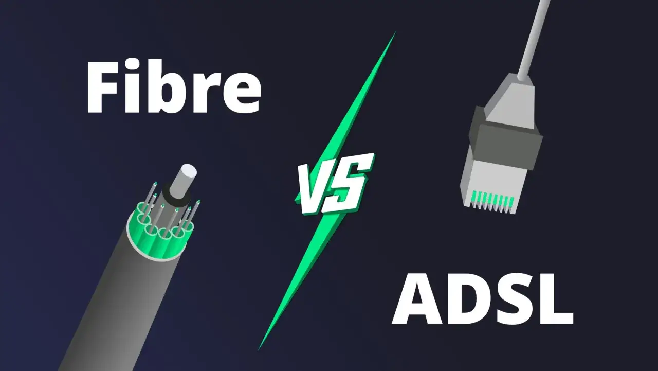 Comparaison visuelle entre la fibre optique et l'ADSL, illustrant la technologie de connexion internet.