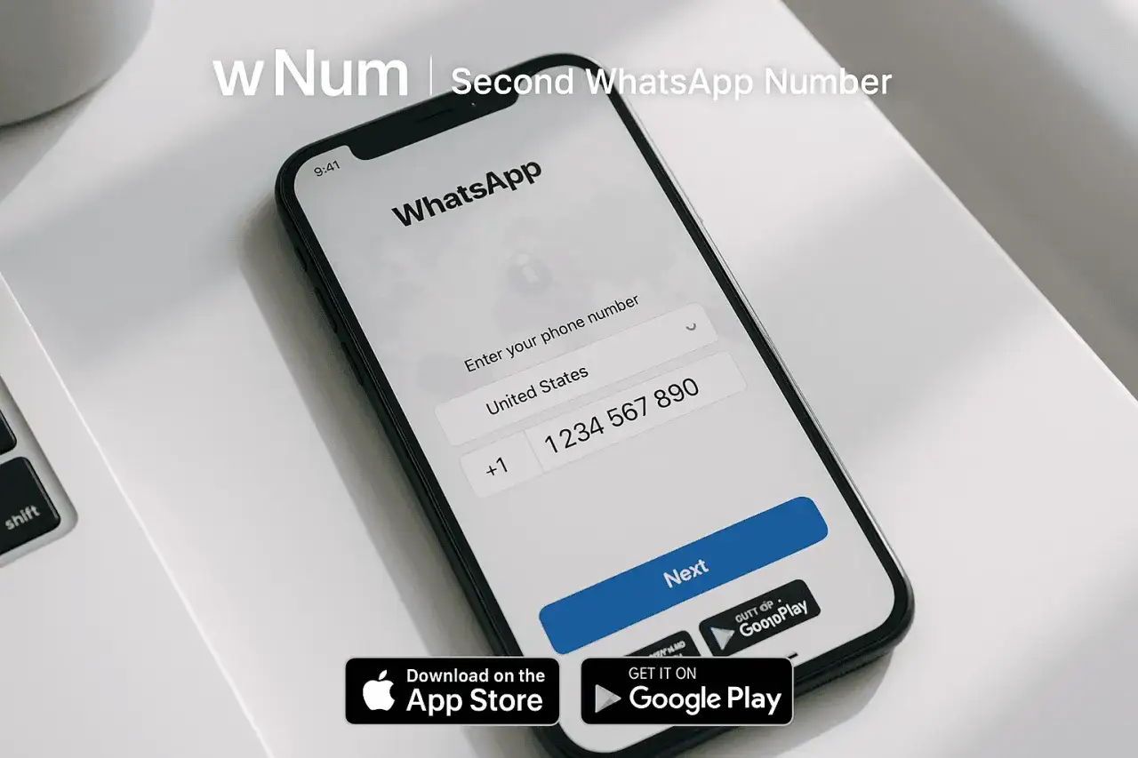 Obtenez un numéro virtuel gratuit pour un second WhatsApp. L'application wNum est disponible sur l'App Store et Google Play.