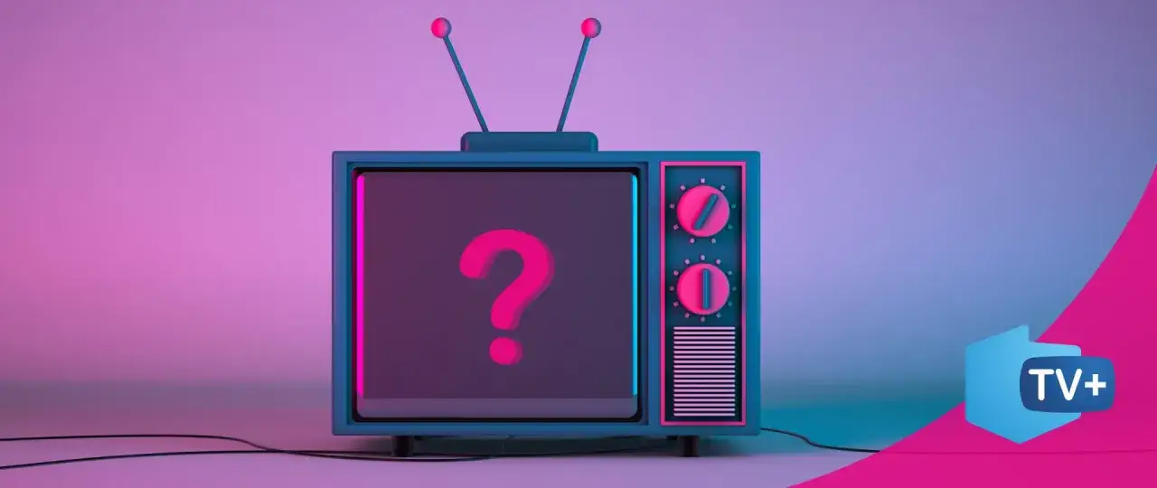 Jak odbierać telewizję naziemną bez dekodera? Stary telewizor z pytajnikiem na ekranie i logo TV+.