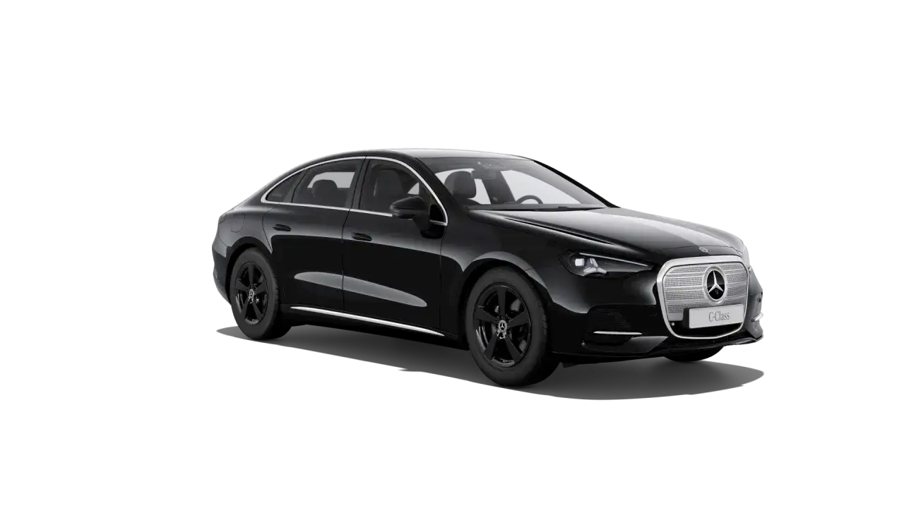 Elegancki, czarny mercedes sedan z nowoczesnym grillem i światłami LED.