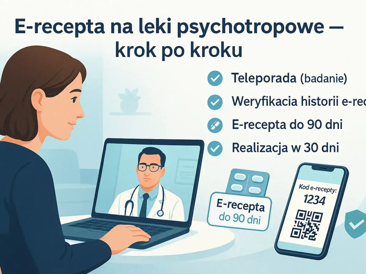 Lekarz podczas teleporady może wystawić e-receptę na leki psychotropowe. Proces obejmuje weryfikację historii i realizację.