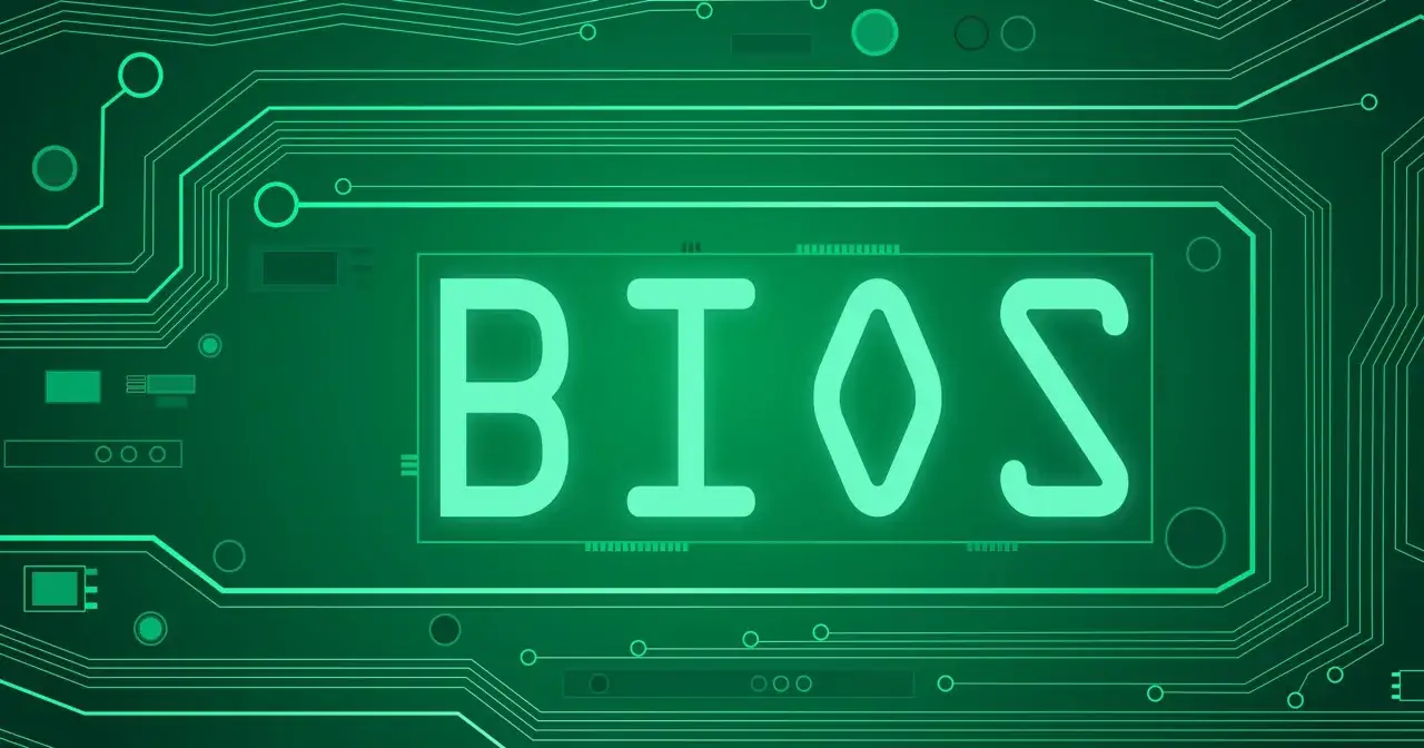 Zielona płyta główna z napisem BIOS. Symbolizuje podstawowy system wejścia/wyjścia, kluczowy dla działania komputera.