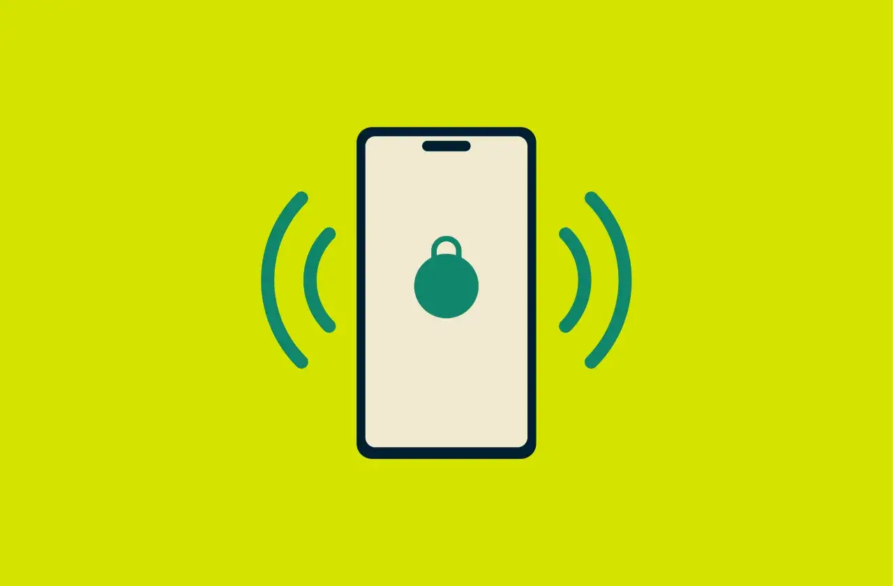 Telefon z ikoną blokady i falami sygnału, symbolizujący bezpieczny wifi hotspot.