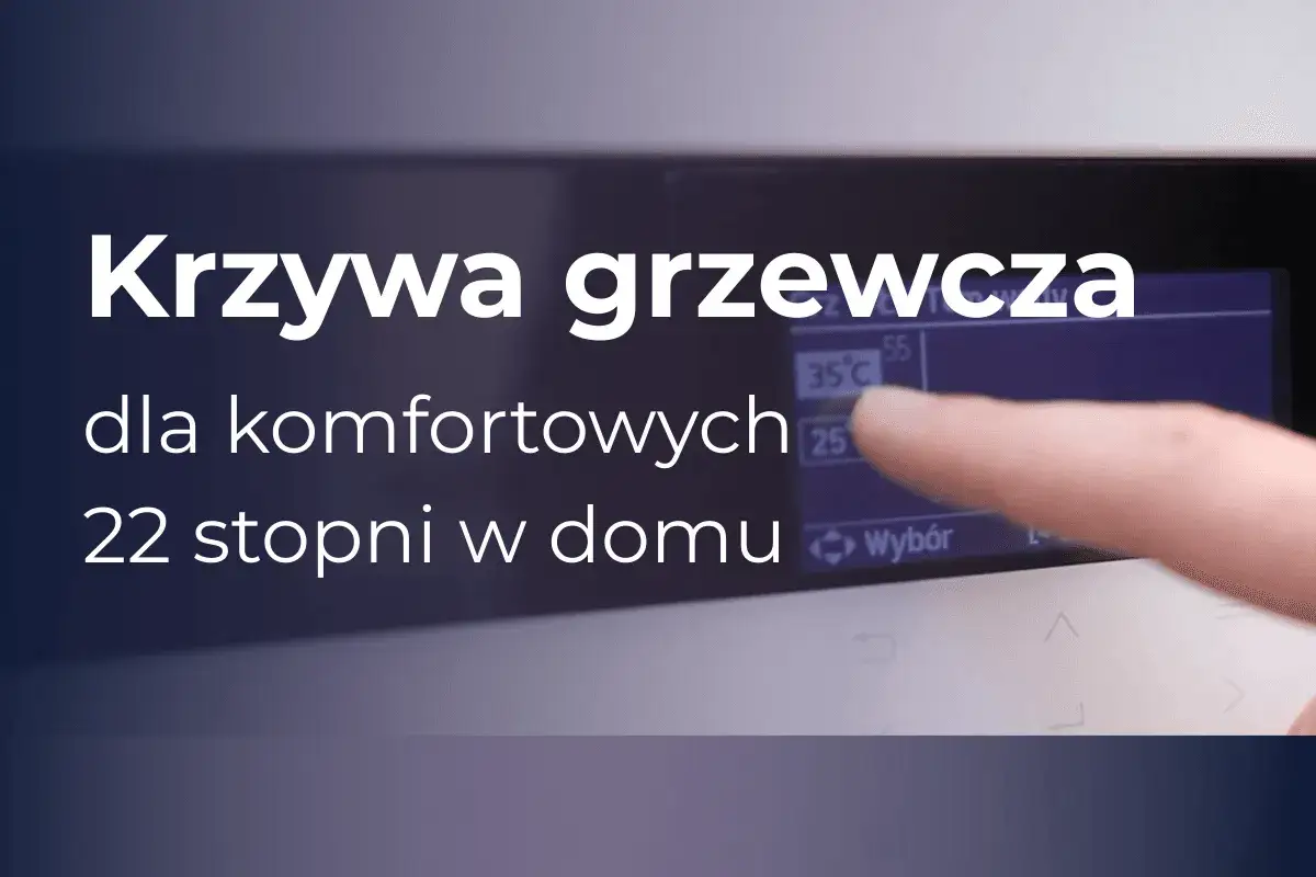 Krzywa grzewcza dla komfortowych 22 stopni w domu. Palec wskazuje ustawienie temperatury na ekranie.