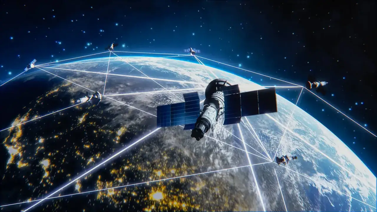 Satelity tworzą sieć Starlink wokół Ziemi, łącząc się ze sobą i oświetlając nocne miasta.