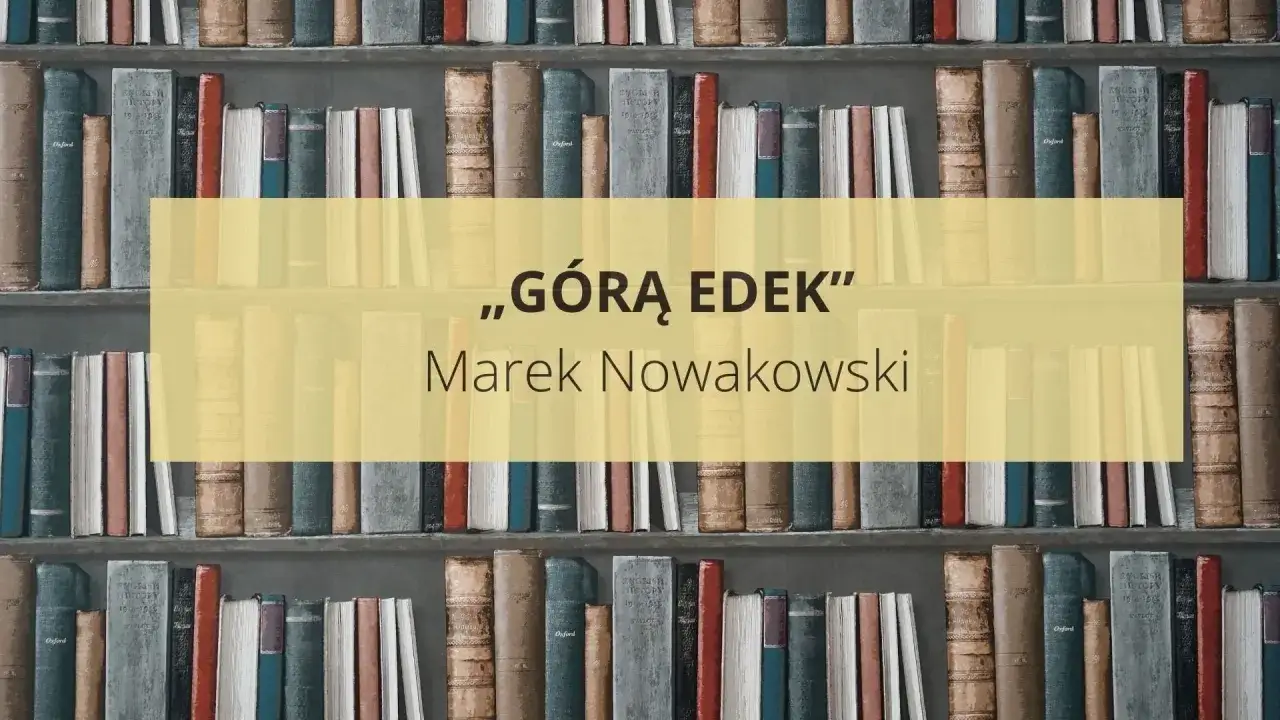 Na półkach stoją książki, a na środku żółty prostokąt z napisem "GÓRĄ EDEK" i nazwiskiem autora.