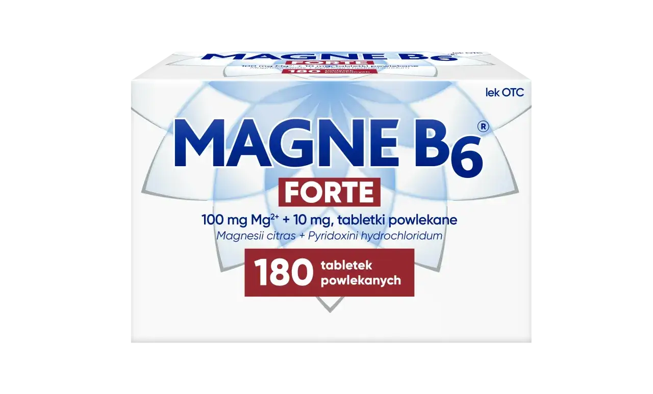 Opakowanie leku Magne B6 Forte 180 tabletek powlekanych.
