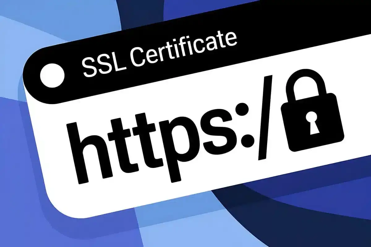 SSL Certificate: https:// z kłódką, symbol bezpieczeństwa strony.