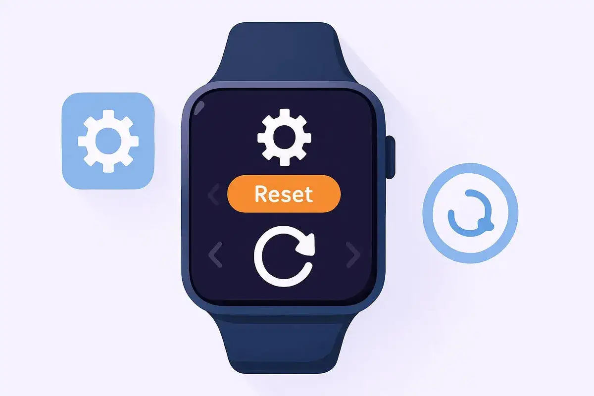 Icône de réinitialisation sur une montre connectée. Apprenez comment mettre ma montre smart watch en français.