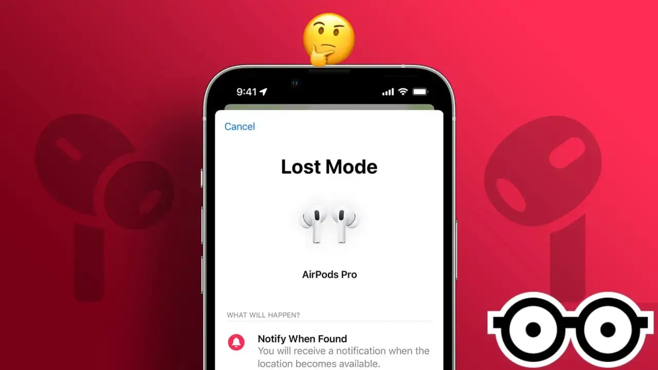 Écran de téléphone affichant "Lost Mode" pour des AirPods Pro. Aide à localiser airpods perdus.