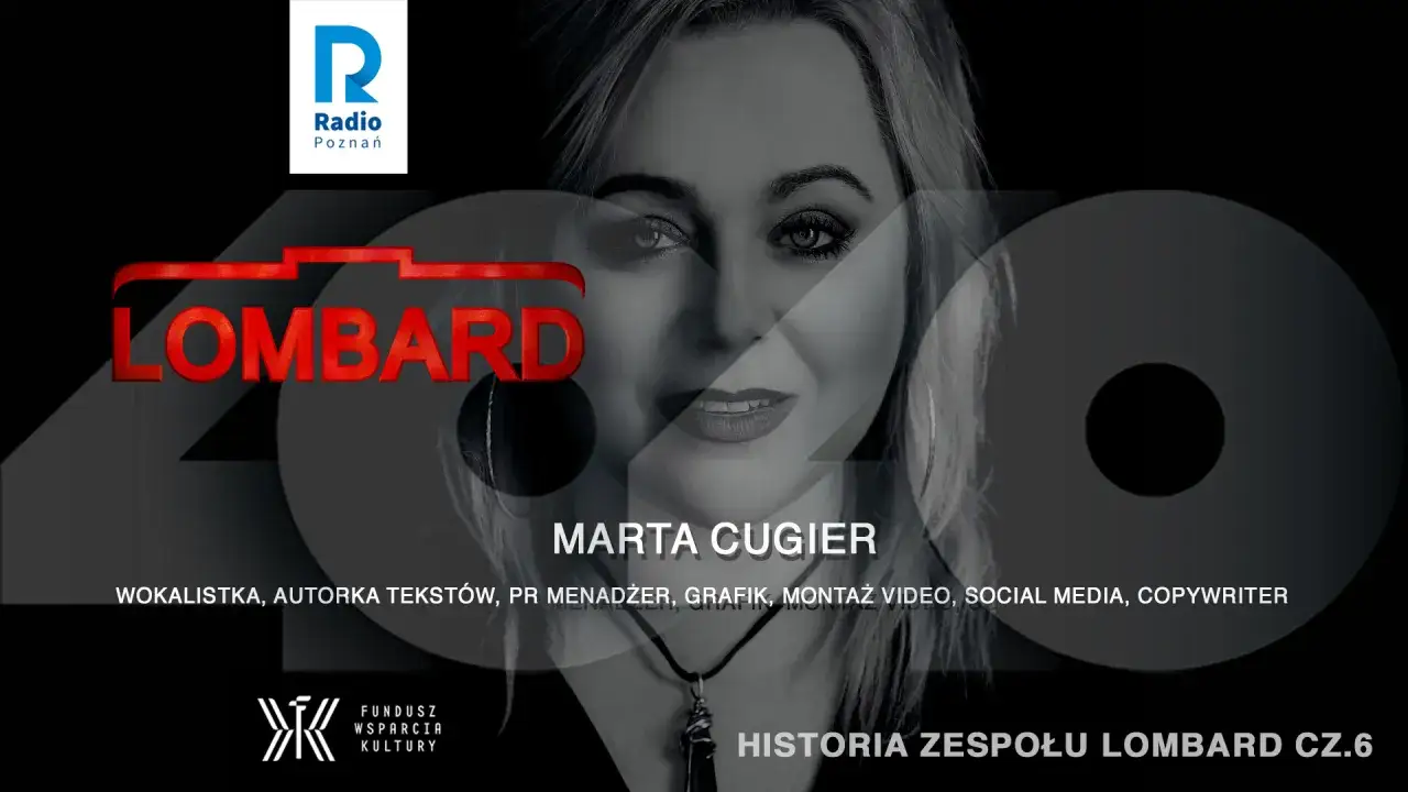 Marta Cugier, wokalistka i wieloletnia członkini zespołu Lombard, w grafice z okazji 40-lecia grupy.
