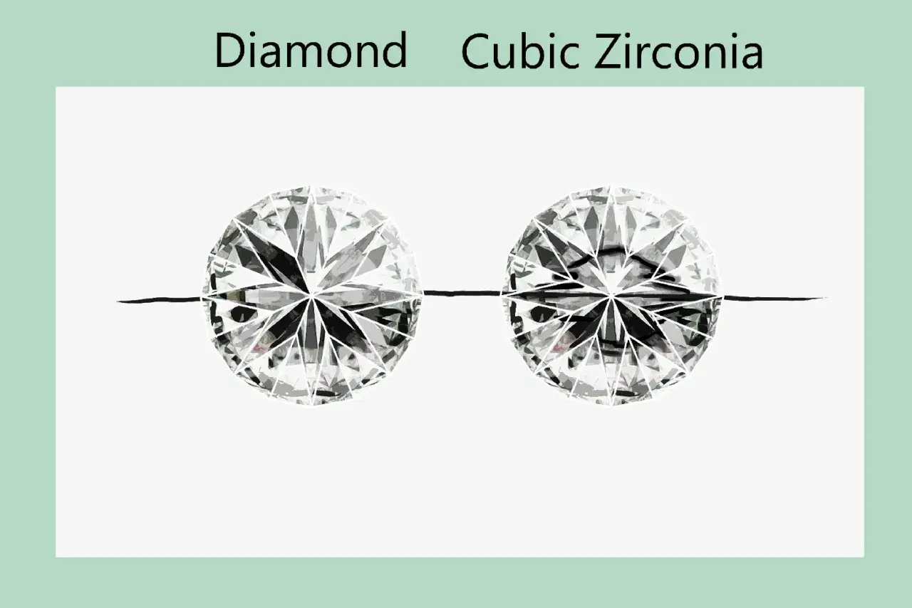 Zwei geschliffene Edelsteine, ein Diamant und ein Zirkonia, nebeneinander. So kannst du einen Diamant erkennen.