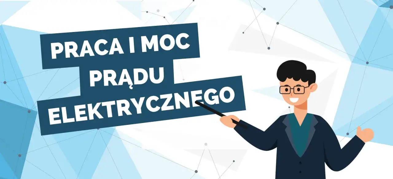 Uśmiechnięty nauczyciel wyjaśnia wzór na moc prądu elektrycznego.