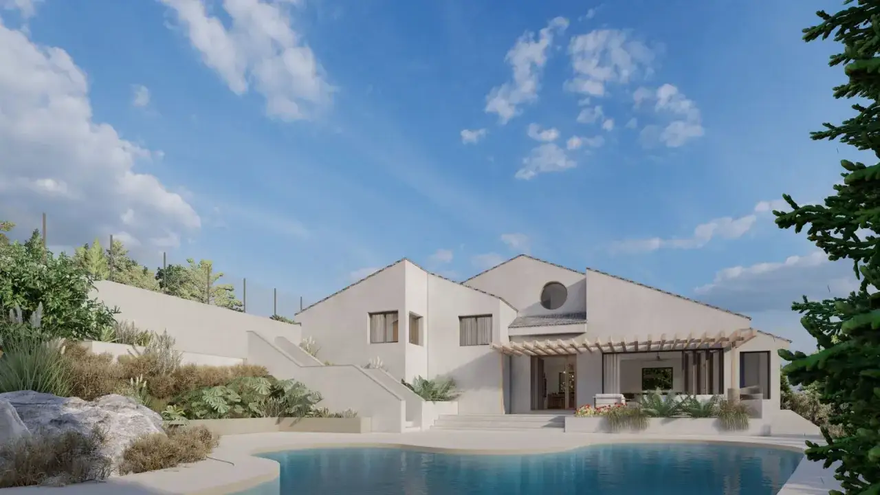 Modern chalet con piscina y jardín. La reforma de fachada ha transformado este chalet en un hogar elegante y funcional.