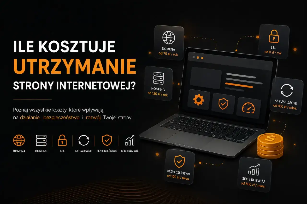 Koszty utrzymania strony internetowej: domena, hosting, SSL, aktualizacje, bezpieczeństwo i SEO.