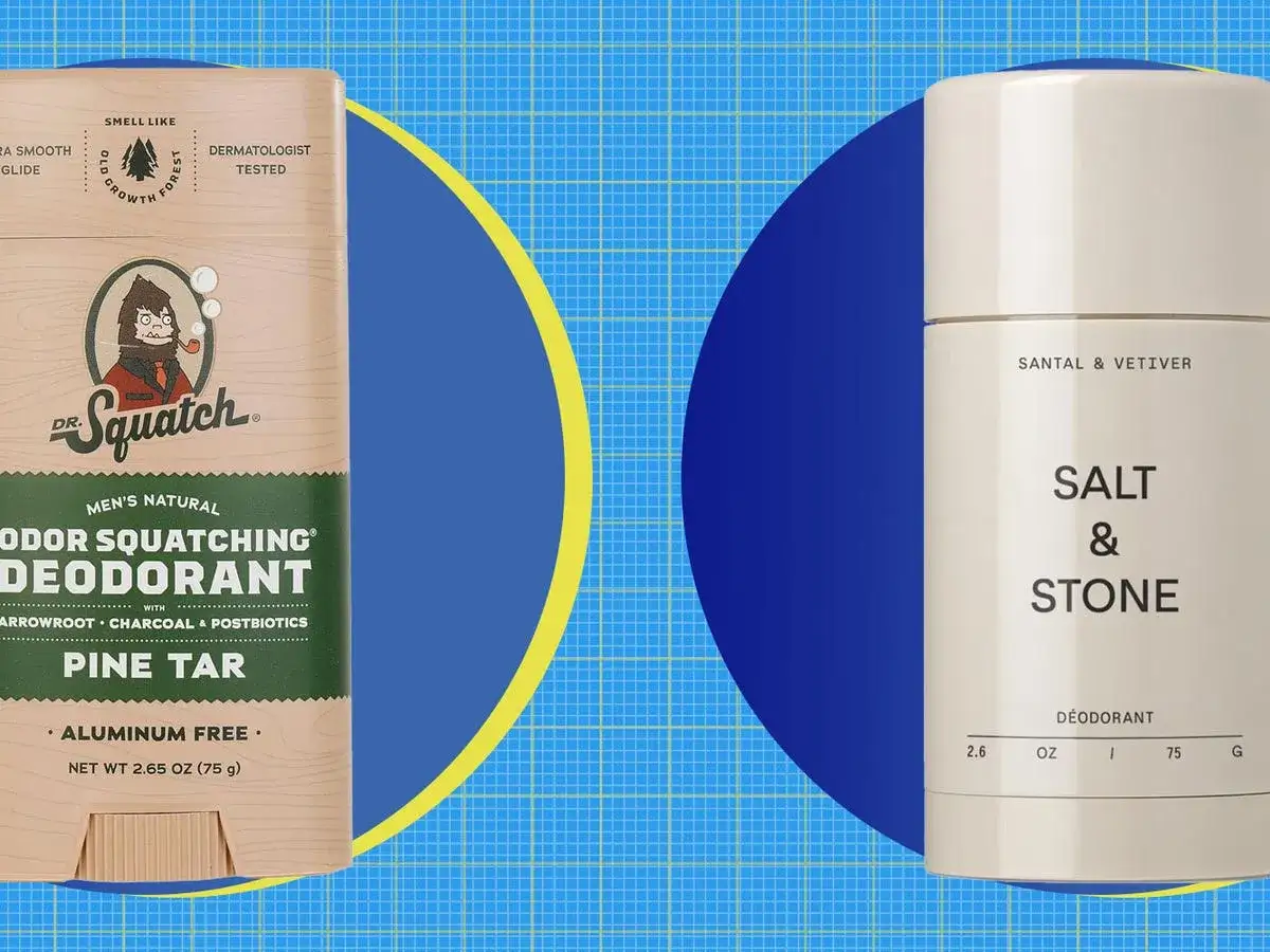 Dwa dezodoranty: Dr. Squatch "Pine Tar" i Salt & Stone "Santal & Vetiver". Czy ałun co to? To naturalny składnik, którego nie ma w tych produktach.