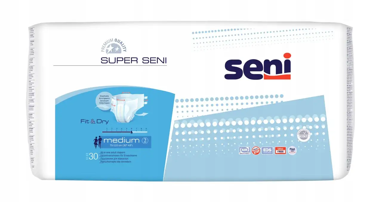 Opakowanie pieluchomajtek Super Seni Medium. Wniosek o zwrot za pieluchy z PCPR może być łatwiejszy z tymi produktami.