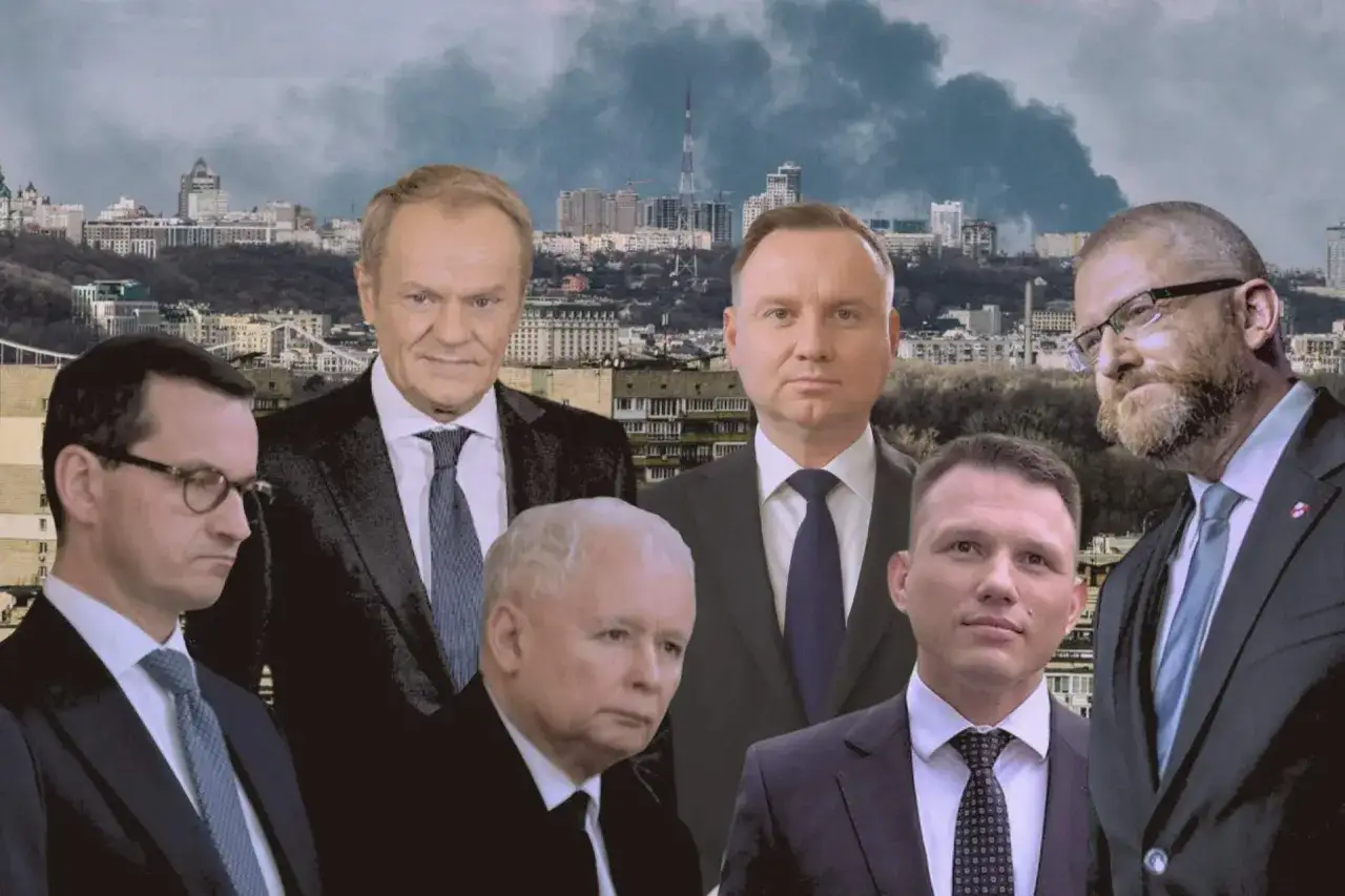 Polityka zagraniczna PiS wobec Ukrainy i Rosji. Liderzy PiS na tle dymiącego Kijowa.