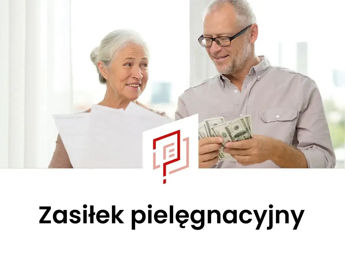 Uśmiechnięci seniorzy analizują dokumenty i pieniądze. Zasiłek pielęgnacyjny to wsparcie dla potrzebujących.