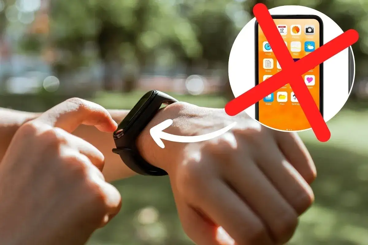 Maintenant, profitez de votre montre connectée sans internet. Le smartphone est barré, indiquant une utilisation autonome.