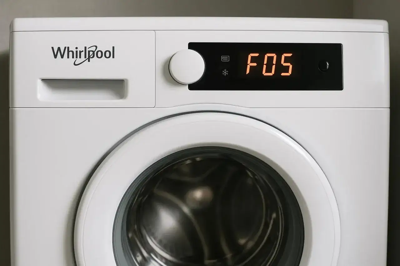 Pralka Whirlpool z błędem F05 na wyświetlaczu. Czekam na pomoc techniczną.