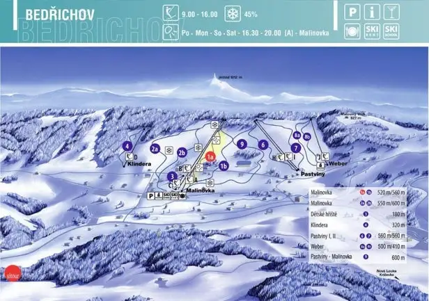 Mapa tras Bedřichov